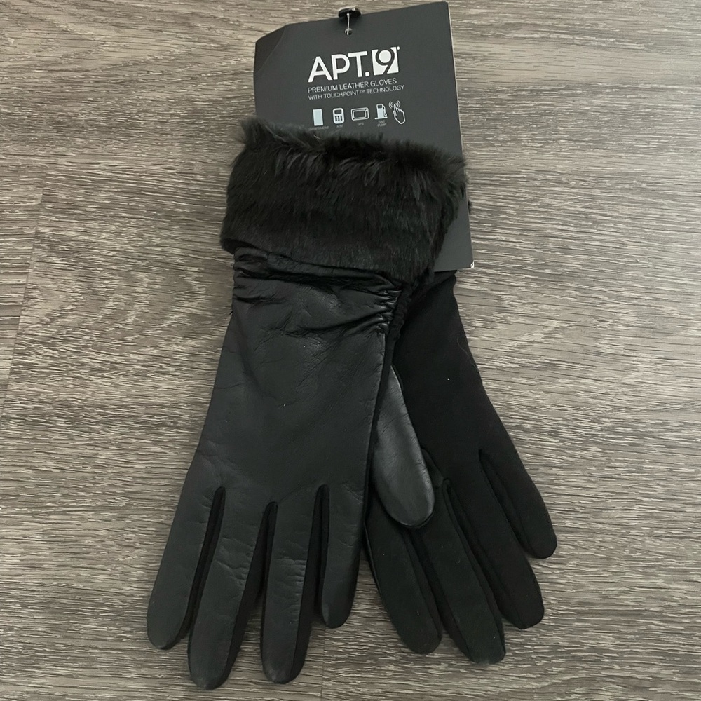 Apt. 9 Black Leather Gloves with Faux Fur Trim